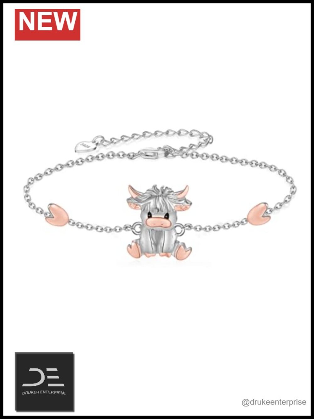 Sterling Silver Highland Cow Charm Bracelet for Women Gift